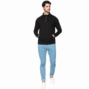 Sudadera de color negro oscuro de alta calidad, sudadera de manga larga hecha de algodón, sudadera de talla grande para hombre - Product Image 1