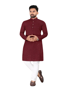 <b>Mens</b> Indian Traditional <b>Festival</b> <b>Wear</b> Rayon Cotton Comfortable Sequence Embroidery Work Kurta Paijama Set In-Stock - Product Image 1
