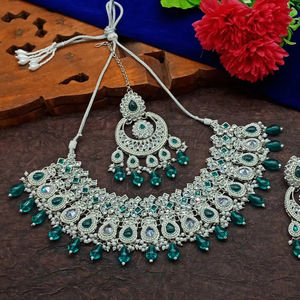 Indian Traditional Kundan Silver Plated Jewellery Set and Copper Necklace Set for Women & Girl Indian <b>Accessories</b> Jewlery Women - Product Image 1