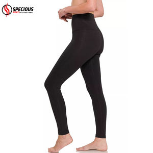 Leggings de yoga pour femmes sur mesure en gros, longueur totale, spandex/polyester, extensible dans les quatre sens, respirant, séchage rapide, noir uni, taille basse - Product Image 4