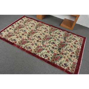 Alfombra de lana turca Vintage rojo Beige 4 'X 7 'estilo clásico área grande patrón de retazos látex para pasillo alfombra rectangular para habitación - Product Image 4
