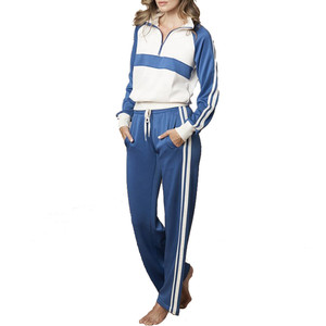 Ensemble de survêtement décontracté pour femme en polyester léger, taille élastique, poches latérales, pantalon cargo long, logo frontal - Product Image 1