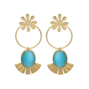 Pendientes colgantes de diseñador de tono dorado recién llegados con pendientes de latón de piedras preciosas turquesas de diseño único - Product Image 1