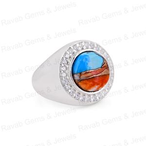 Anillo de plata esterlina 925 al por mayor con 12mm Mohave CZ Spiny Oyster cobre turquesa cabujón hecho a mano joyería fina para mujer - Product Image 1