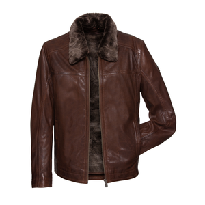Vente en gros Logo personnalisé col en fourrure Vestes en cuir pour hommes à manches longues Veste en cuir col en fourrure Veste en cuir - Product Image 2