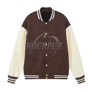 Chaqueta Varsity de algodón puro 100% para hombres y mujeres, cuello levantado Reversible para la temporada de invierno, colores Blanco marrón, servicio OEM - Product Image 1