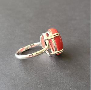 Bague en argent sterling 925 faite à la main avec des pierres précieuses de corail rouge naturel fiançailles ou cadeau de mariage - Product Image 4
