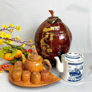 Théières en bois de coco faites à la main, vente en gros, ensemble de théière et tasse artisanal en bois de coco, ensembles cadeaux de luxe - Product Image 5