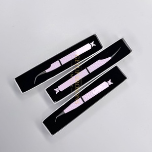 New Stainless Steel Curve <b>Butterfly</b> Cutout Eyelash Extension Tweezers <b>Light</b> Pink Powder Coating Isolation Gold Tip Beauty Tool - Product Image 1