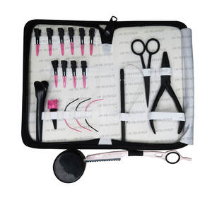 Pince à fer personnalisable de haute qualité pinces à brosse à poils ciseaux Salon utiliser des outils d'extension de cheveux entièrement personnalisés étui en cuir - Product Image 6