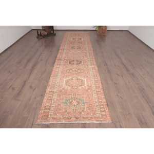 3x13.5 ft Turkish <b>Runner</b> Rug, <b>Red</b> Brown Vintage Bordered Wool Rug - Product Image 1