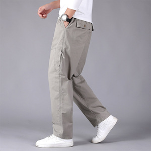 Venta al por mayor Color sólido 100% algodón pantalones tácticos para hombres pantalones sueltos rectos de talla grande pantalones casuales con cintura escalonada para hombre - Product Image 3