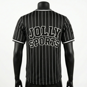 Camiseta de Béisbol para Hombre, 100% Algodón, Corte Holgado, Malla de Poliéster de Secado Rápido, Negra con Rayas Blancas, Logotipo Bordado en Tela Tackle Twill - Product Image 2