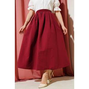 Claret Red <b>Flared</b> Women's <b>Skirt</b> with Elastic Waist & Pockets - Product Image 2