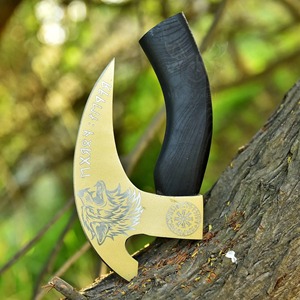 Hacha de pizza de acero inoxidable personalizada, cuchillo de cocina estilo vikingo con mango de rosa, regalo de aniversario - Product Image 2