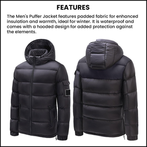 Chaqueta de Invierno para Hombre, Acolchada, con Capucha, Aislante, con Cierre, Logotipo Frontal en Lona, para Clima Frío y Uso en Exteriores - Product Image 5