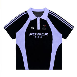 Custom Streetwear Rugby Polo T Shirt Printed Striped High Quality Embroidery Patch Button up Cropped Cotton Polo <b>Tshirts</b> <b>Men</b> - Product Image 2