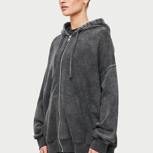 Sudadera con capucha extragrande con cremallera, lavado ácido, estilo vintage, de tejido grueso, con efecto lavado a la piedra, logotipo personalizado, unisex, estilo streetwear, hombros caídos - Product Image 2