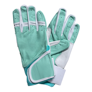 Guantes de béisbol de puño largo verde blanco de alto rendimiento de cuero de vaca Guantes de bateo de béisbol de alto agarre hechos a medida - Product Image 3