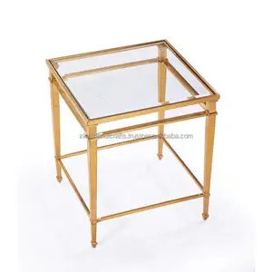 सोने के रंग फ्रेम कॉफी साइड टेबल धातु ग्लास डिजाइन कमरे में रहने वाले सजावट के लिए स्पष्ट गिलास कस्टम डिजाइन टेबल आधुनिक फर्नीचर