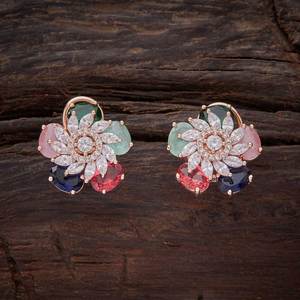 Boucles d'oreilles en zircon 139009 plaquées or, en alliage de zinc, style religieux, clous, coupe marquise, perle, motif floral géométrique pour les fêtes - Product Image 1
