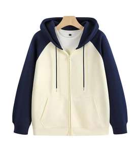 Wholesale <b>Black</b> <b>Zip</b> up Hoodies Unisex Pullover Color Blocking Zippered <b>Hoodie</b> Blank Oversized Fleece High Quality Mens Printed - Product Image 2