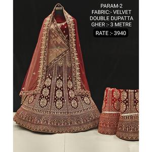 Xuất Khẩu Chất Lượng Thiết Kế Nhung Lehenga Choli Với Zari & Đá Làm Việc Cho Ấn Độ Cô Dâu Lễ hội Và Đảng Mặc Từ Ấn Độ - Product Image 6