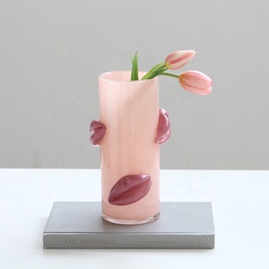 Vasi <span class=keywords><strong>in</strong></span> Vetro Soffiato a Bocca Bixuan con Dettagli a Labbro, Rosa Pastello Menta, Cilindrici, Porta <span class=keywords><strong>Fiori</strong></span>, Espositore per Centrotavola Matrimonio Stile Pop Art Giocoso - Product Image 3