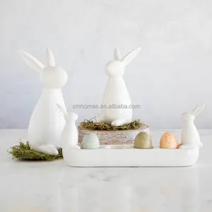 2024 Modern keramik putih kelinci pemegang telur keramik putih kelinci koleksi dekorasi Paskah kelinci porselen cangkir telur Set