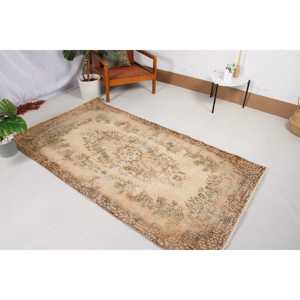 Vintage Area Rug 3.8x6.9 ft, <b>Brown</b> Green Camouflage Rug <b>Wool</b> - Product Image 2