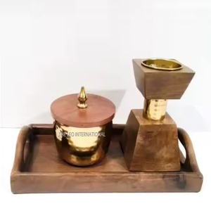 Vaisselle d'hôtel de maison de la plus haute qualité Bakhoor en acier inoxydable martelé en métal et en bois Bakhoor personnalisé - Product Image 1