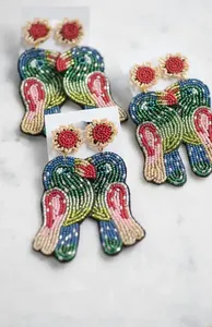 Perles de verre brodées de coquillages ronds multicolores Boucles d'oreilles pendantes pour accessoires de déclaration à la mode - Product Image 3