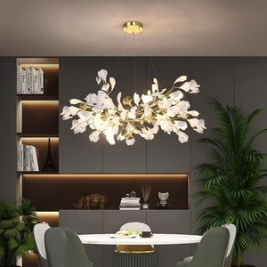 White Crystal <b>Leaf</b> Petals Oval Pendant <b>Light</b> Luxury Chandelier Dimmable LED High Ceilings Modern Restaurant Hotel Staircase - Product Image 5