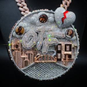 Collier avec pendentif logo hip-hop rond en diamant glacé de haute qualité personnalisé NUOYA, pierre principale en moissanite certifiée GIA - Product Image 1