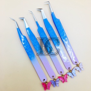 New Arrival Pink & Blue <b>Tweezers</b> Sustainable Stainless Steel Eyelash Extensions <b>Tweezers</b> Butterfly Charm Customize Packing MINK - Product Image 5
