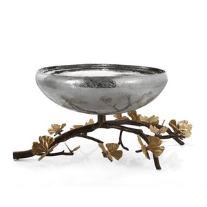 Bol de service en métal avec motif de feuilles dorées design, bol à salade, vaisselle, bol à nourriture, articles pour la maison et la cuisine - Product Image 3