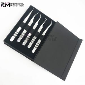 Pinzas Profesionales de Acero Inoxidable de Alta Calidad para Extensión de Pestañas, Punta Lisa de 10 mm de Longitud, Ángulo de 45/90 Grados - Product Image 2