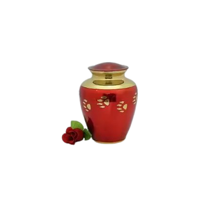 Urne d'aspect Antique pour les funérailles d'adulte, rouge brillant pour les funérailles en forme de pattes d'achigan imprimées, urnes de crémation élégantes pour animaux de compagnie - Product Image 1
