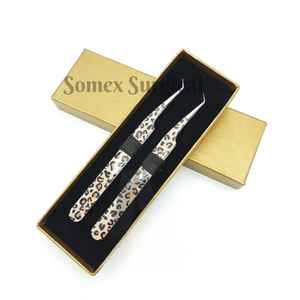 Pinces à cils professionnelles de haute qualité en acier inoxydable, poignée diamantée avec pointes en fibre pointues pour les extensions de cils - Product Image 4