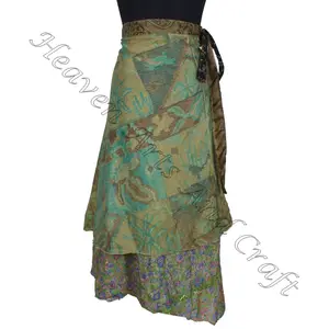 独特优雅的丝绸长裹身裙2层可逆魔术丝绸纱丽裹身裙加大码复古丝绸魔术38”