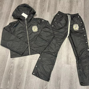 Combinaisons de jogging en nylon du Pakistan, ensemble de survêtements coupe-vent noir avec logo personnalisé brodé, survêtements - Product Image 5