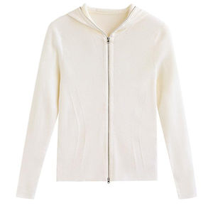 Pulls décontractés à la mode pour femmes en laine 100% sweat à capuche en tricot confortable avec manches longues et col à capuche zippé chandails OEM - Product Image 1