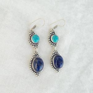 Pendientes de Piedras Múltiples de Lapislázuli y Turquesa, Plata de Ley 925, Pendientes Colgantes Hechos a Mano con Cristales, Joyería Boho, Regalo para Ella - Product Image 1