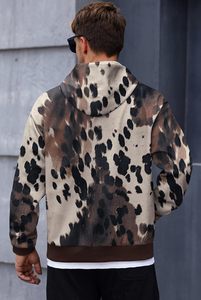เสื้อฮู้ดลายเสือดาวสำหรับผู้ชายเสื้อมีฮู้ดผ้าคอตตอนซักแบบวินเทจผ้า100% ซีดจาง - Product Image 5