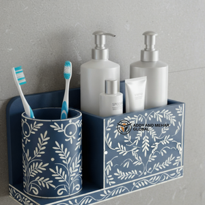 Organizador de Baño de Pared con Incrustaciones de Hueso Azul de Lujo, Estante de Almacenamiento con Diseño Floral - Product Image 5