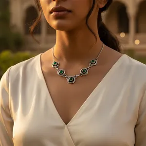 Collier en argent sterling 925 avec pierre précieuse verte, quartz, agate, saphir, turquoise, coquille de corail, style religieux, cadeau parfait pour les femmes - Product Image 2