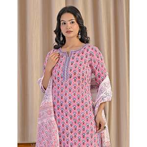 Pink Hand Drawn <b>Block</b> <b>Printed</b> Cotton Kurta Pant Set Pakistani Style Indian Ethnic Wear for Lehenga Choli or Salwar - Product Image 1