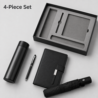 Ensemble cadeau d'entreprise en gros, 4 pièces : carnet A5, tasse isotherme, parapluie, stylo, boîte cadeau personnalisée avec logo en cuir PU embossé