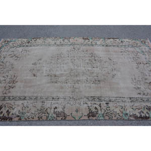 Tapis en laine turque Vintage 4x8 pieds Beige et vert Patchwork Design plat tissage Technique pour décorations de salon - Product Image 3