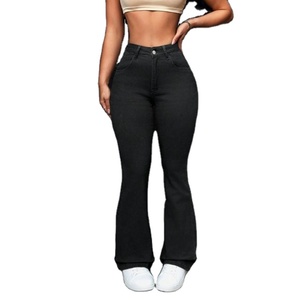 Jean en denim taille haute coupe bootcut noir tendance pour femme grande taille, 100 % coton, écologique, respirant, délavage clair - Product Image 5